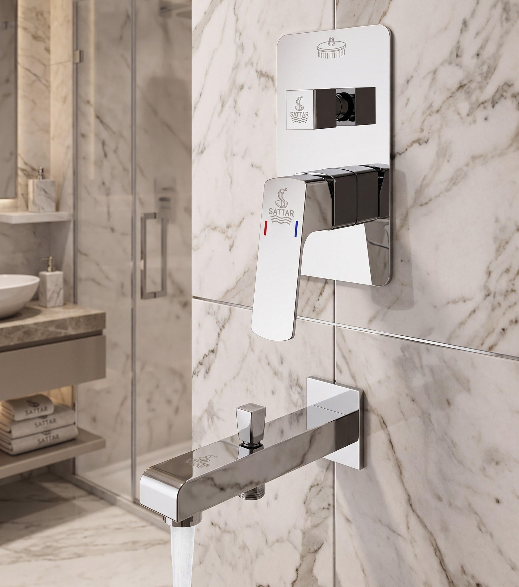 0.5 Inch Turn Diverter Square Conceal Shower Mixer With Spout Sattar.